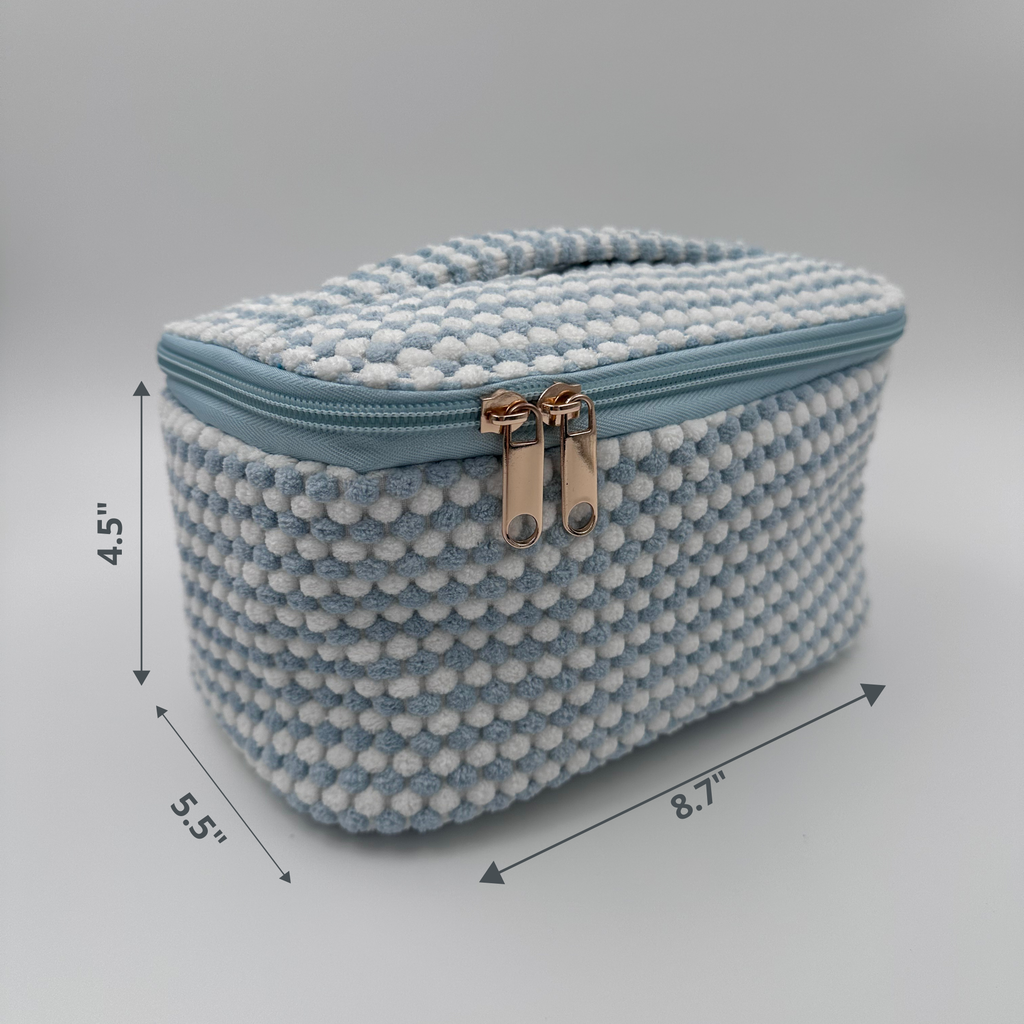 💙🤍 Light Blue & White Makeup Bag Set – 4-Piece Travel Set