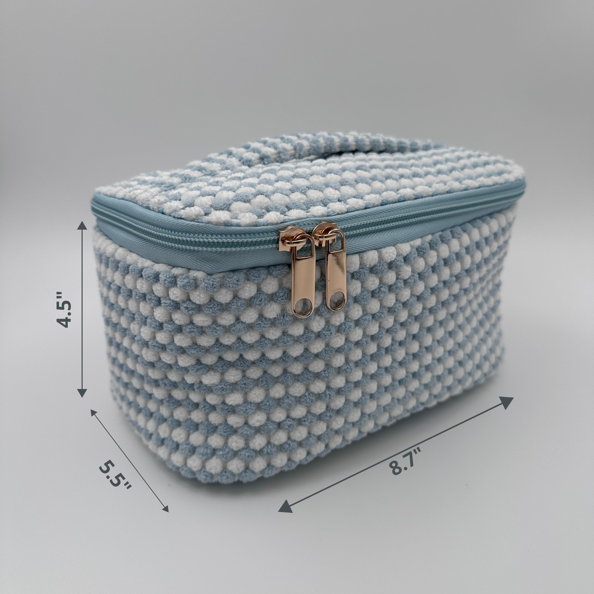 💙🤍 Light Blue & White Makeup Bag Set – 4-Piece Travel Set