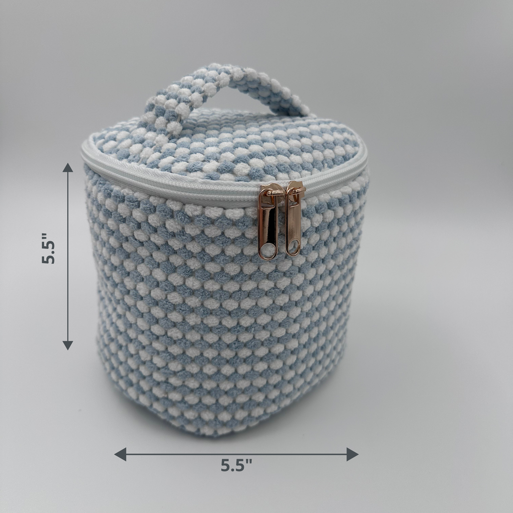 💙🤍 Light Blue & White Makeup Bag Set – 4-Piece Travel Set