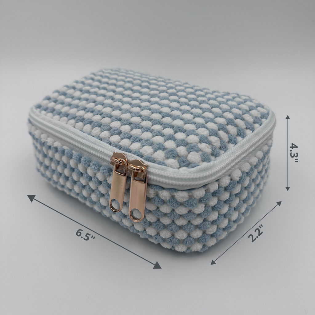 💙🤍 Light Blue & White Makeup Bag Set – 4-Piece Travel Set