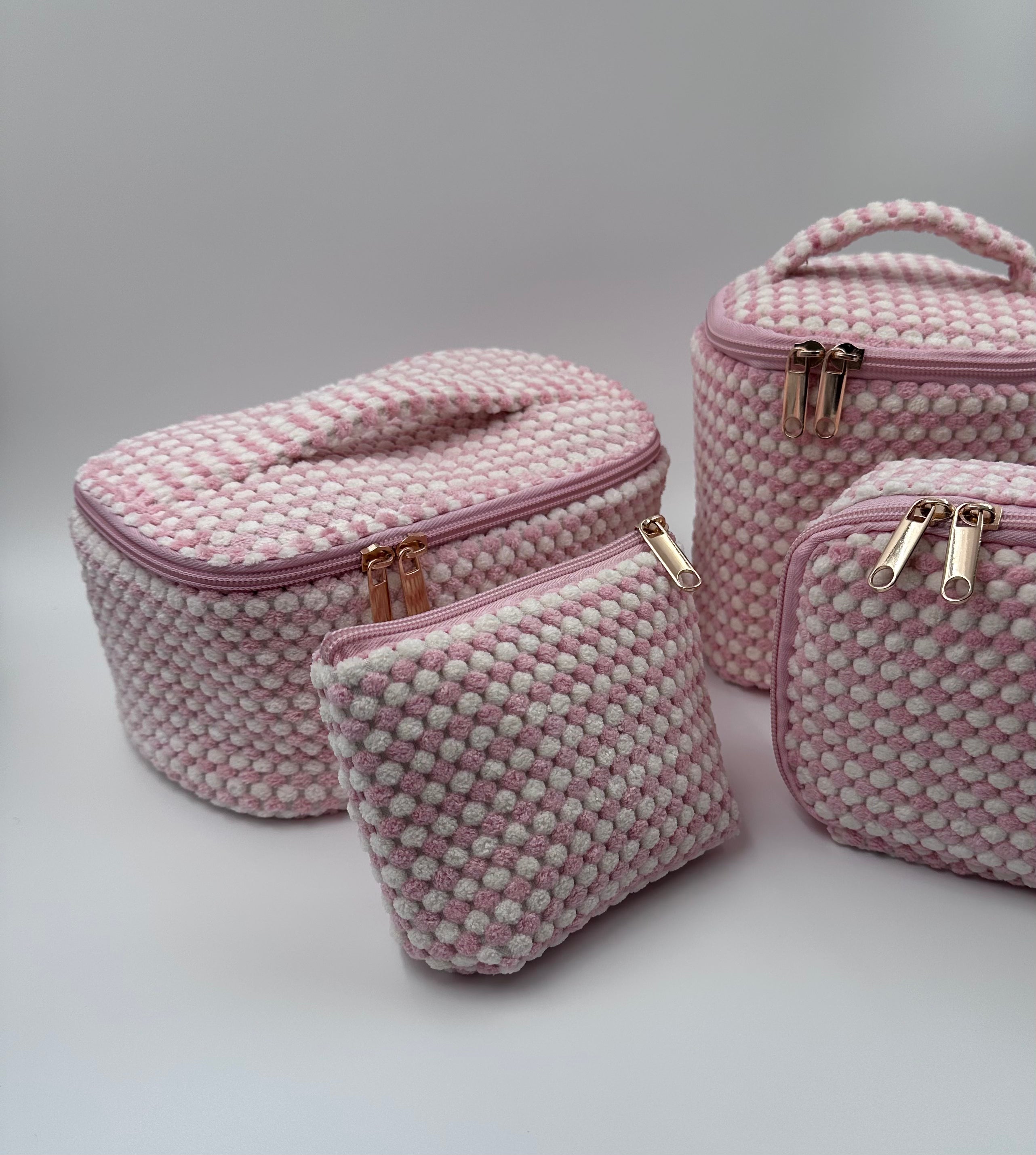💗🤍 Pink & White Makeup Bag Set – 4-Piece Travel Set
