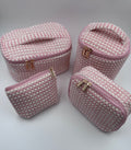 💗🤍 Pink & White Makeup Bag Set – 4-Piece Travel Set