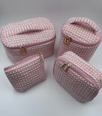 💗🤍 Pink & White Makeup Bag Set – 4-Piece Travel Set