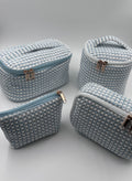 💙🤍 Light Blue & White Makeup Bag Set – 4-Piece Travel Set