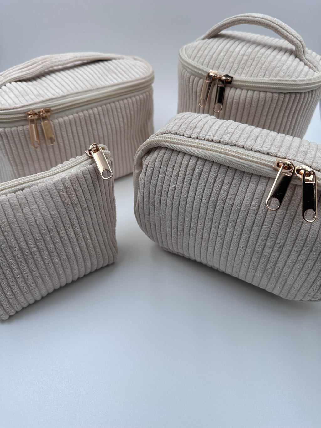 🤎🤍 Cream & Beige Makeup Bag Set – 4-Piece Travel Set