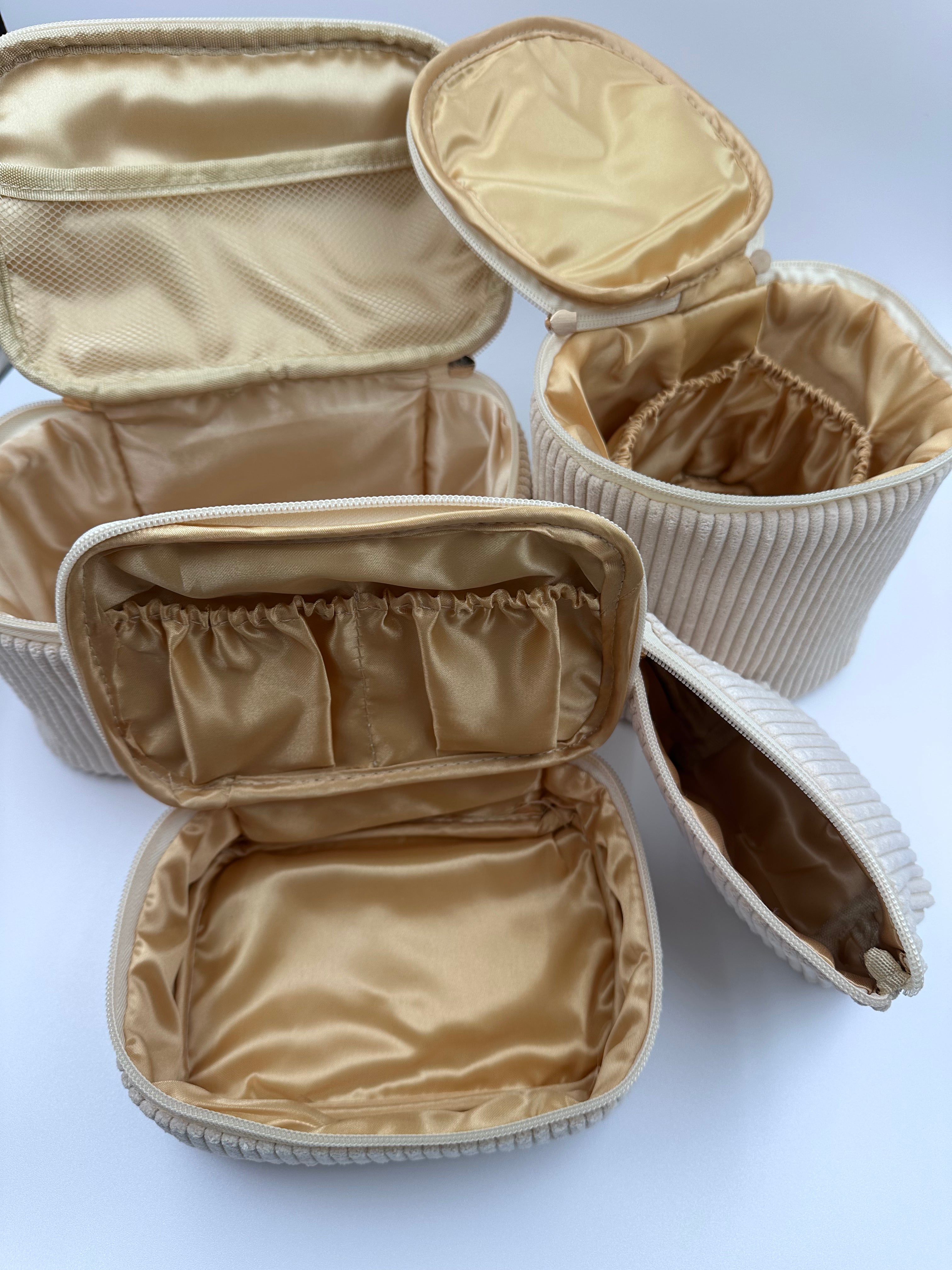 🤎🤍 Cream & Beige Makeup Bag Set – 4-Piece Travel Set