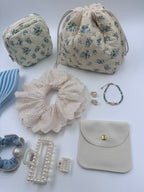 Ivory & Light Blue Floral Beauty & Accessories Gift Set