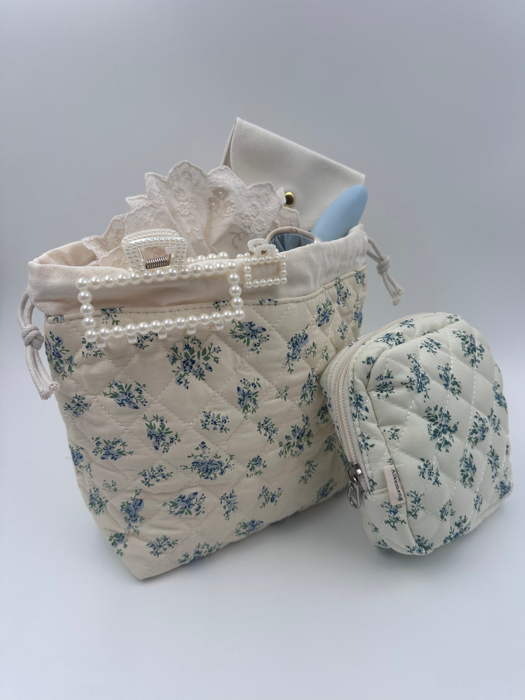 Ivory & Light Blue Floral Beauty & Accessories Gift Set