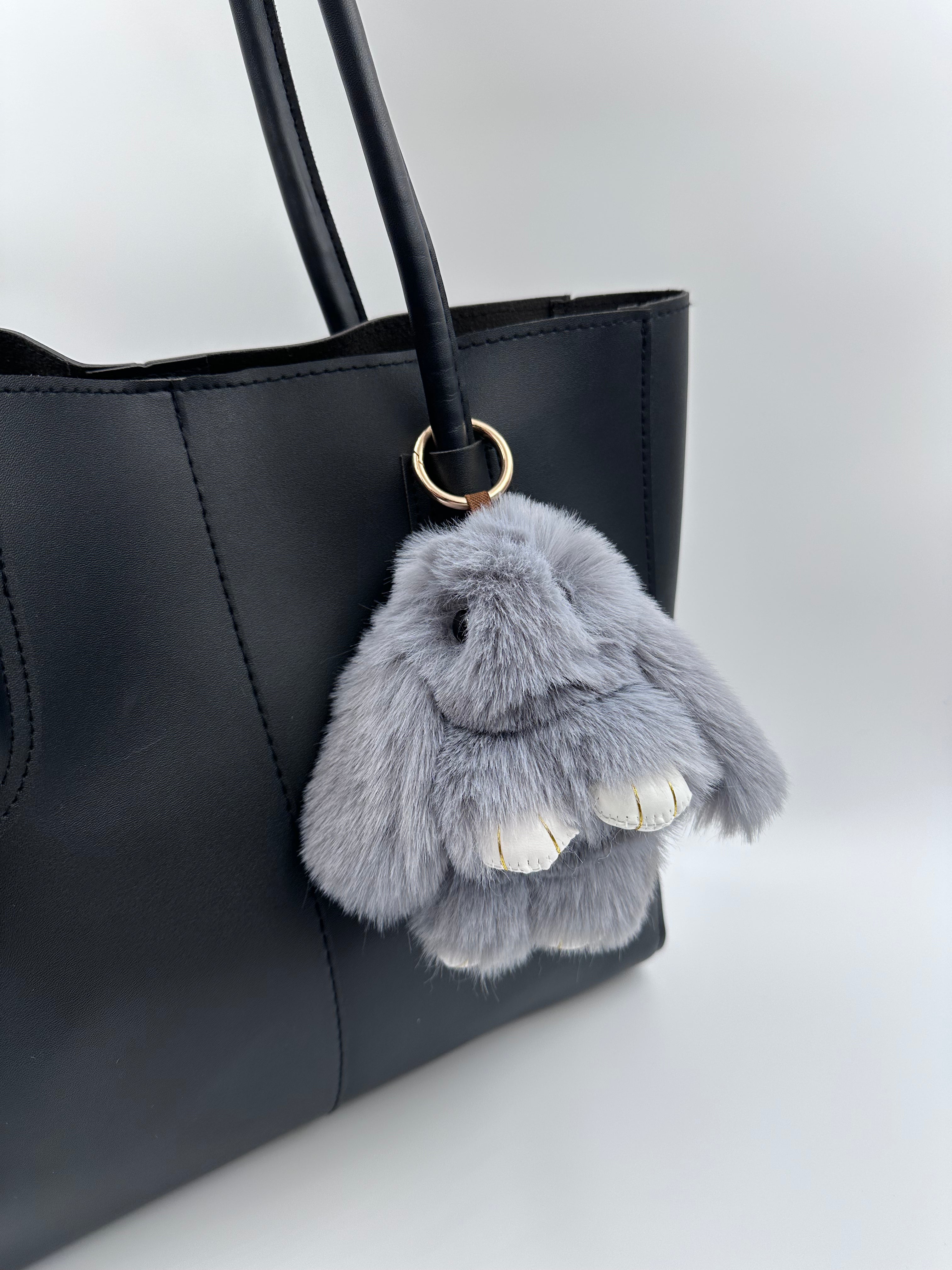 Fluffy Bunny Keychain & Bag Charm – Gray 🐰