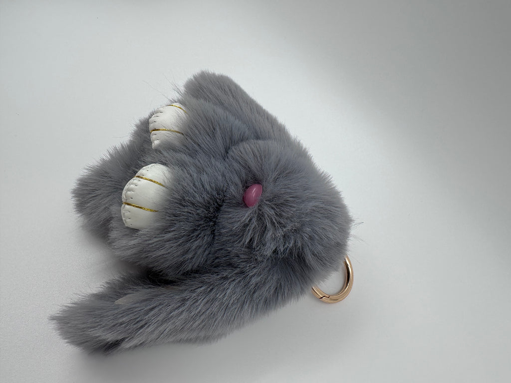 Fluffy Bunny Keychain & Bag Charm – Gray 🐰