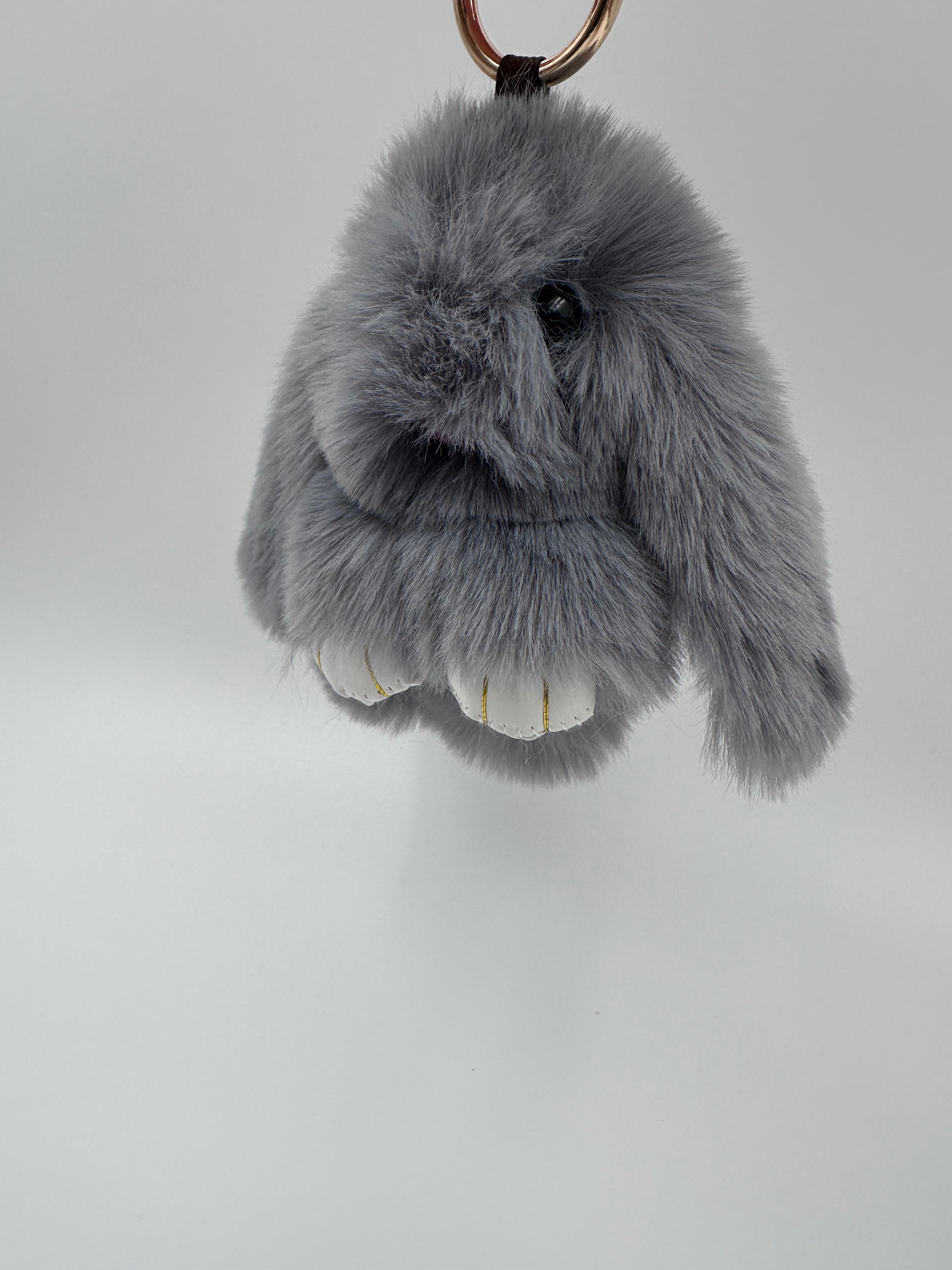 Fluffy Bunny Keychain & Bag Charm – Gray 🐰