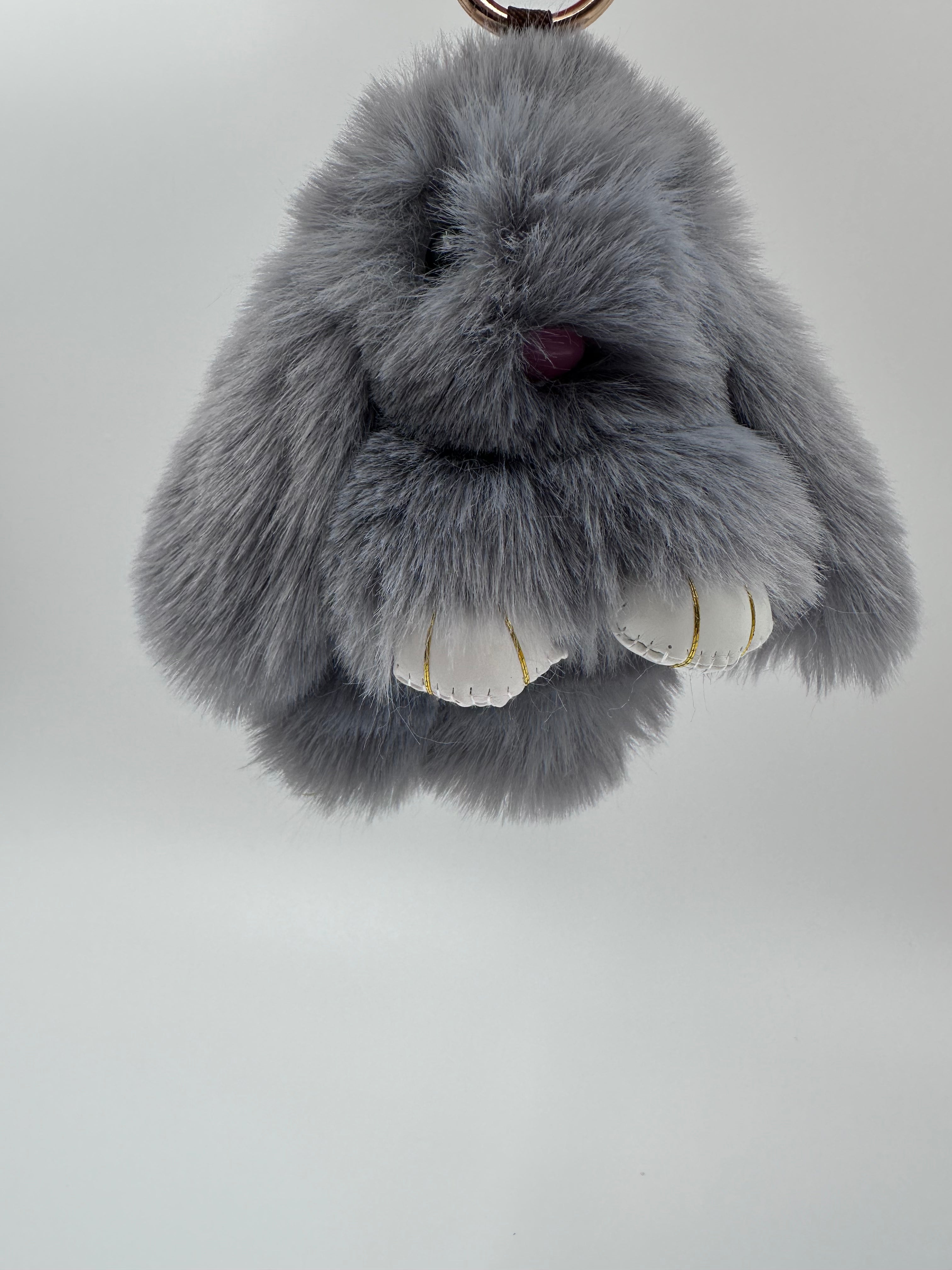 Fluffy Bunny Keychain & Bag Charm – Gray 🐰